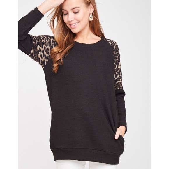 Leopard Sleeve Sweater - Picture 1 of 5